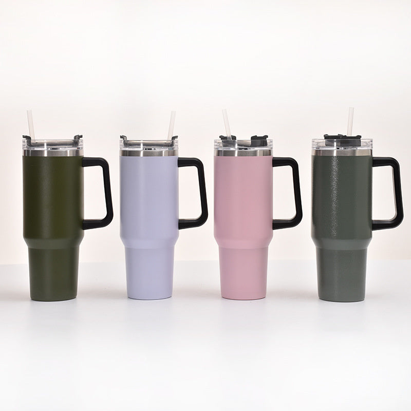 40oz Handle Car Cup with pipette stainless Steel insulated Cold beer cup portable ice cup with handle; Insulated Reusable Leakproof Stainless Steel Water Bottle Travel Mug Iced Coffee Cup