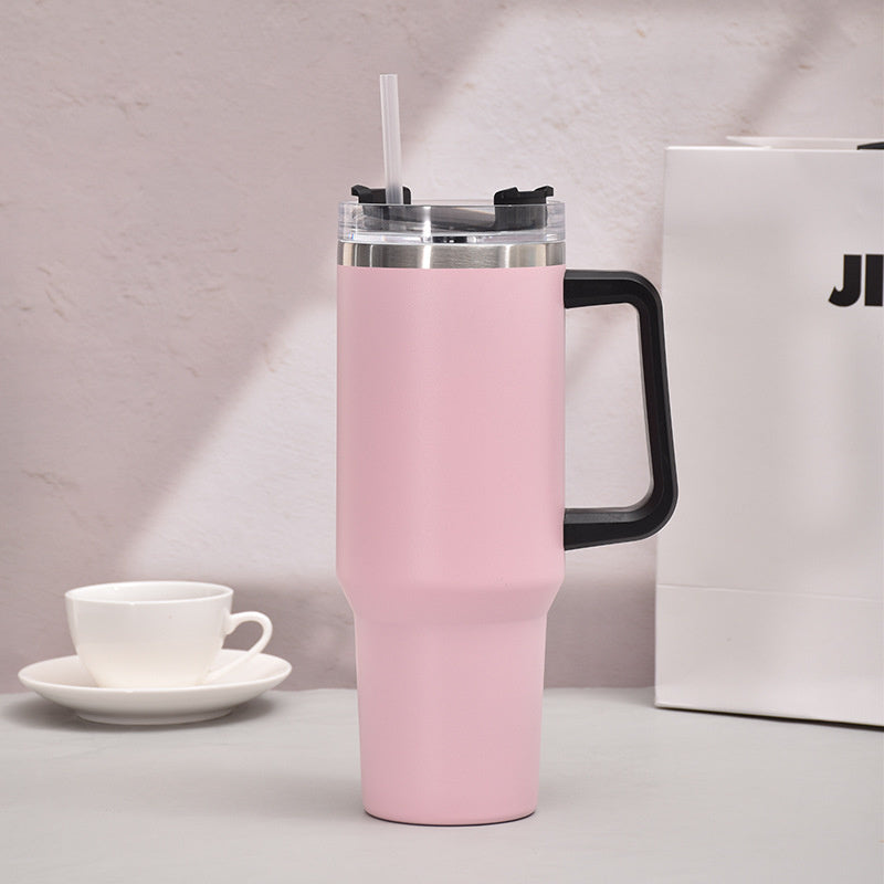 40oz Handle Car Cup with pipette stainless Steel insulated Cold beer cup portable ice cup with handle; Insulated Reusable Leakproof Stainless Steel Water Bottle Travel Mug Iced Coffee Cup